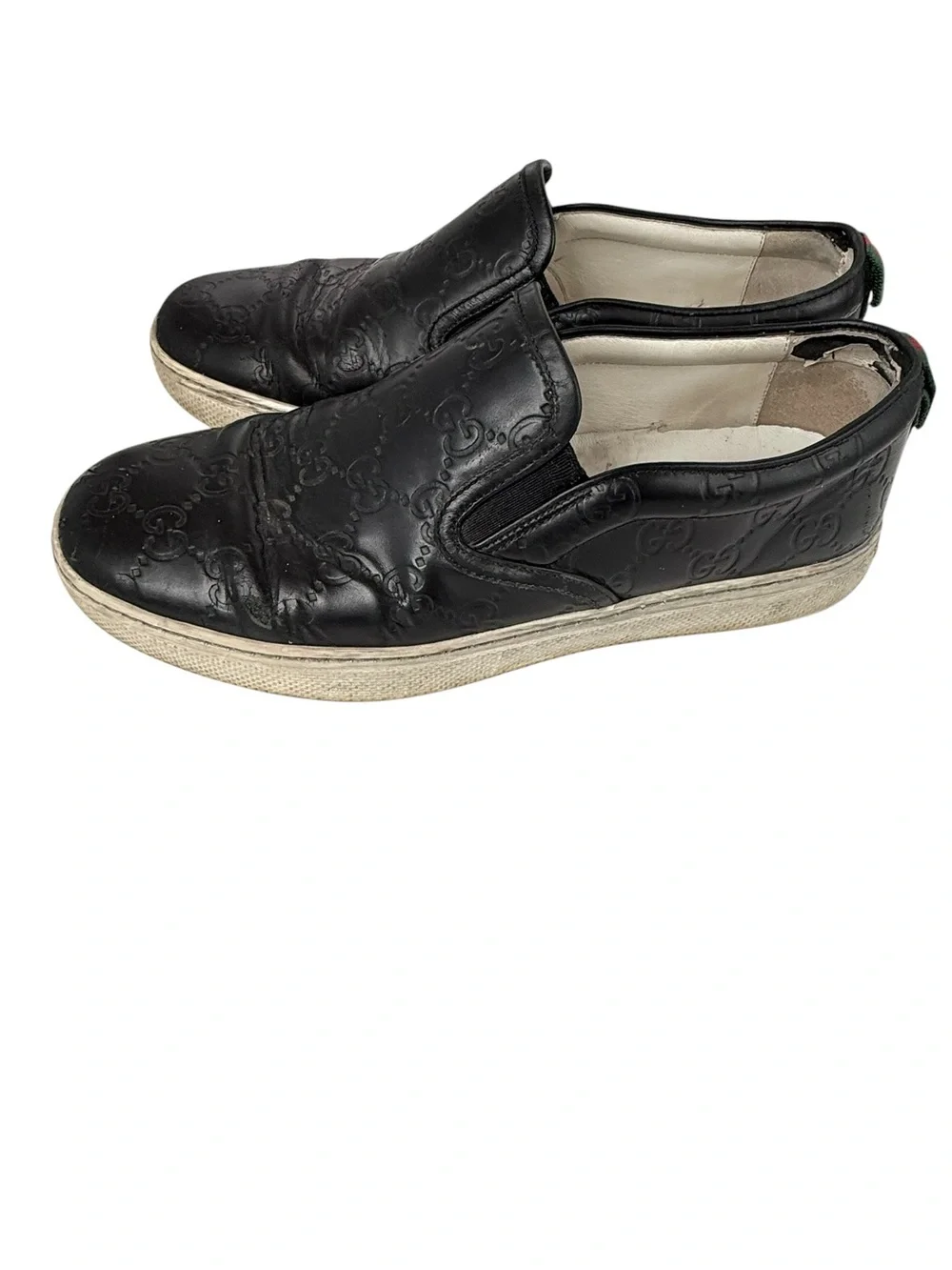 Gucci Men's GG Embossed black Leather Slip-On Sneakers loafers size 5